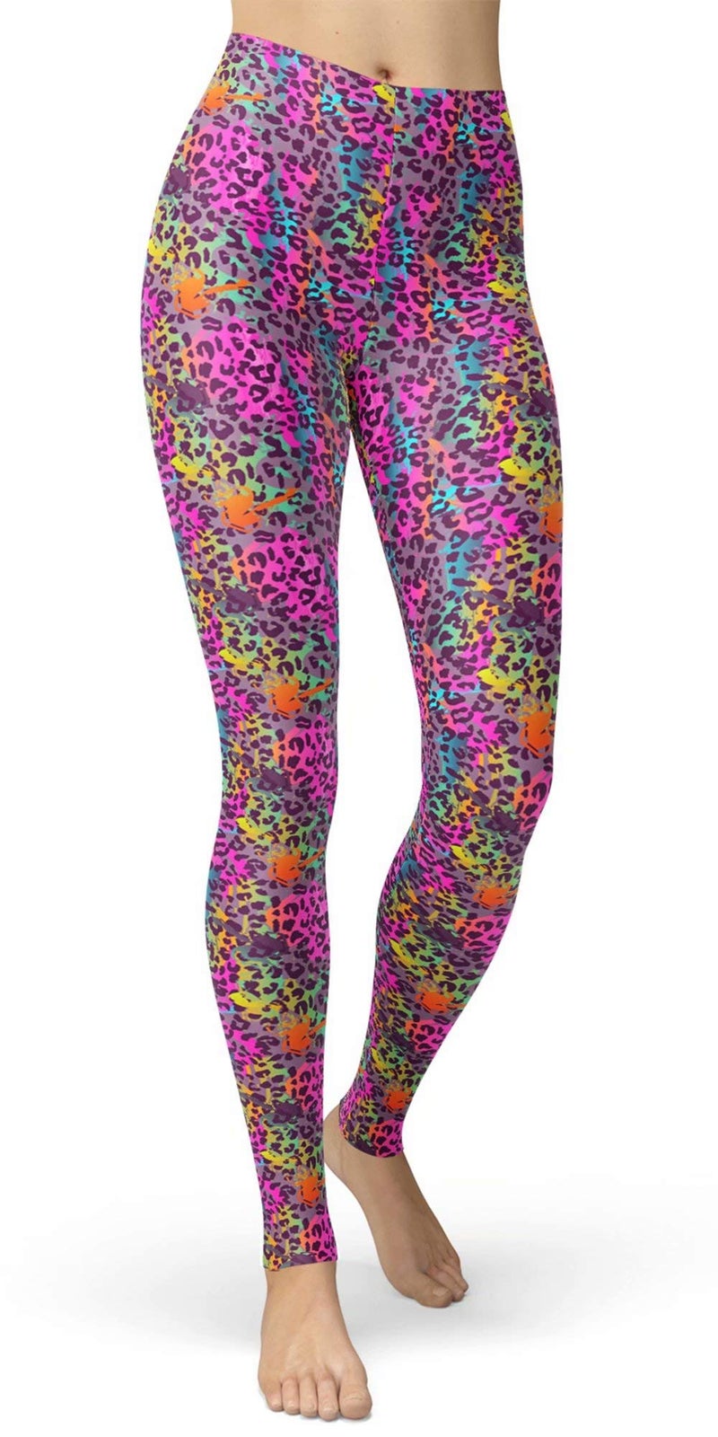 sissycos Women's 80s Leggings Artistic Splash Printed Buttery Soft Stretchy Pants (Medium, Colorful Leopard) - Image 1